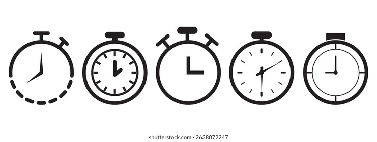 Clock icon set. Time icon vector. watch icon symbol. Time  vector. watch icon symbol. Flat alarm clock icons set in vector illustration. Variety clocks design.