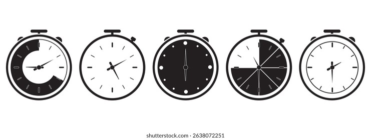 Clock icon set. Time icon vector. watch icon symbol. Time  vector. watch icon symbol. Flat alarm clock icons set in vector illustration. Variety clocks design.