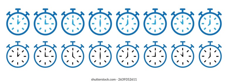 Clock icon set. Timer symbol. Stopwatch icon set. Vector illustration