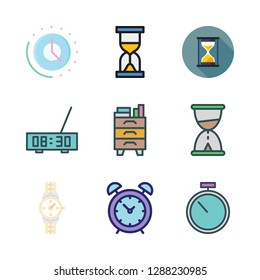clock icon set. vector set about nightstand, stopwatch, time and alarm clock icons set.
