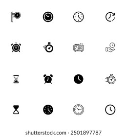 Clock icon set vector alarm time date hourglass