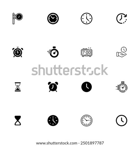 Clock icon set vector alarm time date hourglass