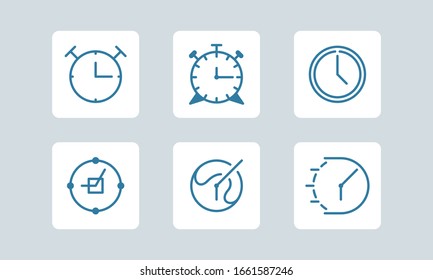 clock icon set vector linear. Time management, stopwatch, deadline time. Collection of time, clock, watch, timer vector simple outline icons for web