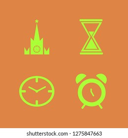 clock icon set. clock vector with moscow kremlin watches, hourglass and watch face icons illustration