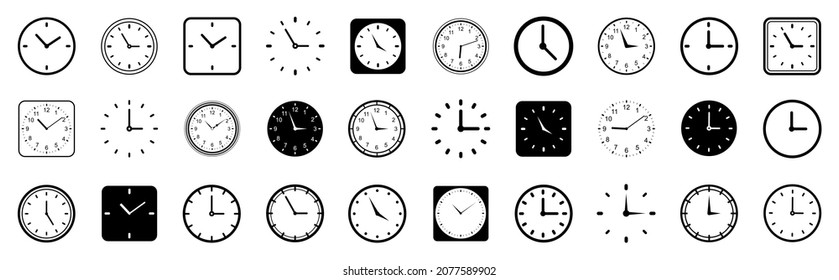 Clock icon set. Vector Time and Clock icons set. Horizontal set of analog clock icon symbol .Circle arrow icon.Vector illustration.