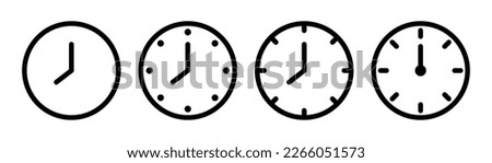 Clock icon set. Watch symbol in line. Outline clock sign. Linear watch icon. Stopwatch symbol on white background. Stock vector illustration