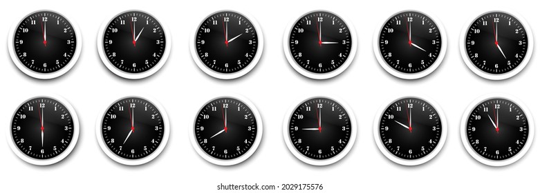 Clock icon set. Watch, time icon vector. Realistic wall clock set. Time icon set. Vector illustration. Stock image. 