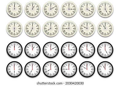 Clock icon set. Watch, time icon vector. Realistic wall clock set. Time icon set. Vector illustration. Stock image. 