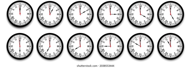 Clock icon set. Watch, time icon vector. Realistic wall clock set. 