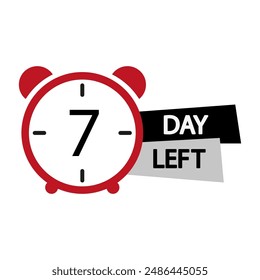 Icono del reloj. Quedan siete días. Anuncio rojo y negro. Cuenta regresiva del Vector.