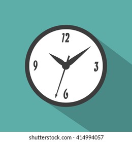 Clock Icon with shadow,  isolated on a green background, flat style stylish vector illustration for web design