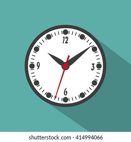 Clock Icon with shadow, isolated  on a green background, flat style stylish vector illustration for web design