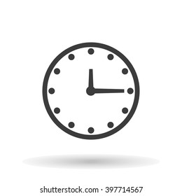 Clock icon  with shadow on a white background, vector illustration