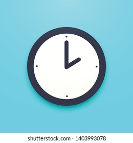 Clock icon with shadow, symbol on a blue background. Vector illustration. EPS 10