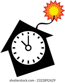 A clock icon in the shape of a house symbolising the ticking time bomb housing and mortgage market