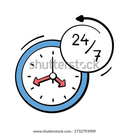 Clock icon showing 24, 7 ecommerce support and online availability