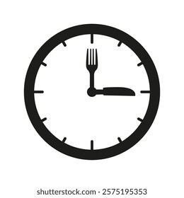 Clock Icon Showing Mealtime With Cutlery Hands, Eating Schedule Concept. Isolated Vector Illustration.