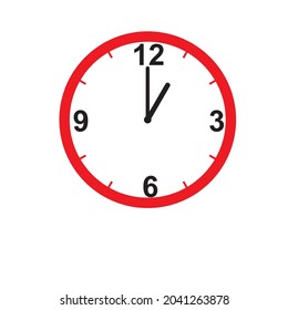 Clock Icon shows 1 o clock in flat style red color on white background. timer vector design
