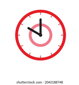 Icono de reloj muestra 10 en reloj en color rojo de estilo plano sobre fondo blanco. diseño vectorial de temporizador