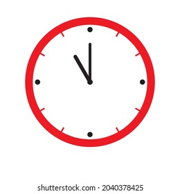 Clock Icon shows 11 o clock in flat style red color on white background. timer vector design