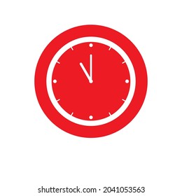 Clock Icon shows 11 o clock in flat style red color on white background. timer vector design