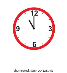 Clock Icon shows 11 o clock in flat style red color on white background. timer vector design