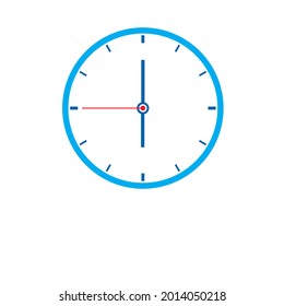 Clock Icon shows 12 o clock in flat style blue color on white background. timer vector design