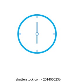 Clock Icon shows 12 o clock in flat style blue color on white background. timer vector design