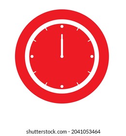 Icono de reloj muestra 12 en reloj en color rojo de estilo plano sobre fondo blanco. diseño vectorial de temporizador