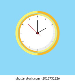 Clock Icon shows 2 o clock in flat style yellow color on blue background. timer vector design