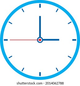 Clock Icon shows 3 o clock in flat style blue color on white background. timer vector design