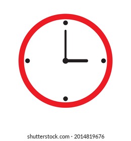 Clock Icon shows 3 o clock in flat style red color on white background. timer vector design