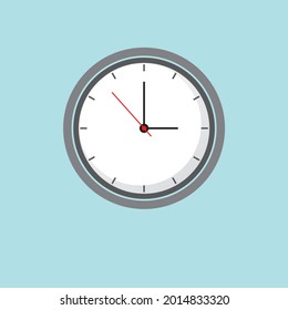 Clock Icon shows 3 o clock in flat style grey color on blue background. timer vector design
