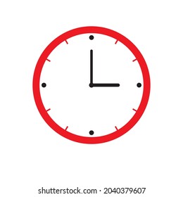 Clock Icon shows 3 o clock in flat style red color on white background. timer vector design