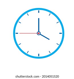 Clock Icon shows 4 o clock in flat style blue color on white background. timer vector design