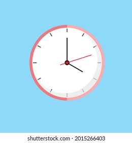 Clock Icon shows 4 o clock in flat style pink color on blue background. timer vector design