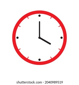 Clock Icon shows 4 o clock in flat style red color on white background. timer vector design