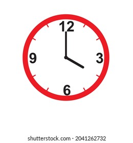 Clock Icon shows 4 o clock in flat style red color on white background. timer vector design