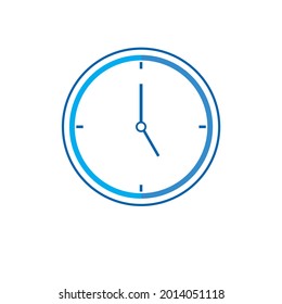Clock Icon shows 5 o clock in flat style blue color on white background. timer vector design