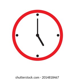 Clock Icon shows 5 o clock in flat style red color on white background. timer vector design