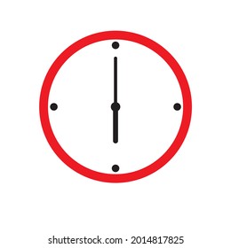 Clock Icon shows 6 o clock in flat style red color on white background. timer vector design