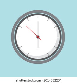 Clock Icon shows 6 o clock in flat style grey color on blue background. timer vector design