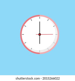 Icono de reloj muestra 6 en reloj en color rosa de estilo plano sobre fondo azul. diseño vectorial de temporizador