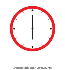 Clock Icon shows 6 o clock in flat style red color on white background. timer vector design