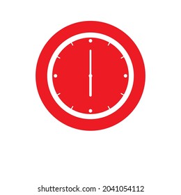 Clock Icon shows 6 o clock in flat style red color on white background. timer vector design