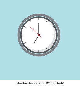 Clock Icon shows 7 o clock in flat style grey color on blue background. timer vector design