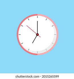 Clock Icon zeigt 7 Uhr in pink-farbener Farbe auf blauem Hintergrund. Timer-Vektordesign