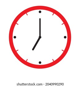 Clock Icon shows 7 o clock in flat style red color on white background. timer vector design