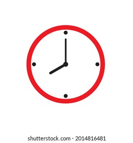 Clock Icon shows 8 o clock in flat style red color on white background. timer vector design