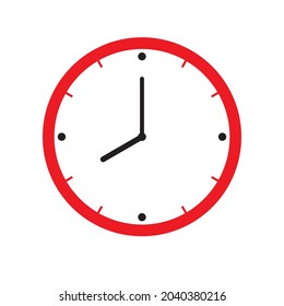 Clock Icon shows 8 o clock in flat style red color on white background. timer vector design